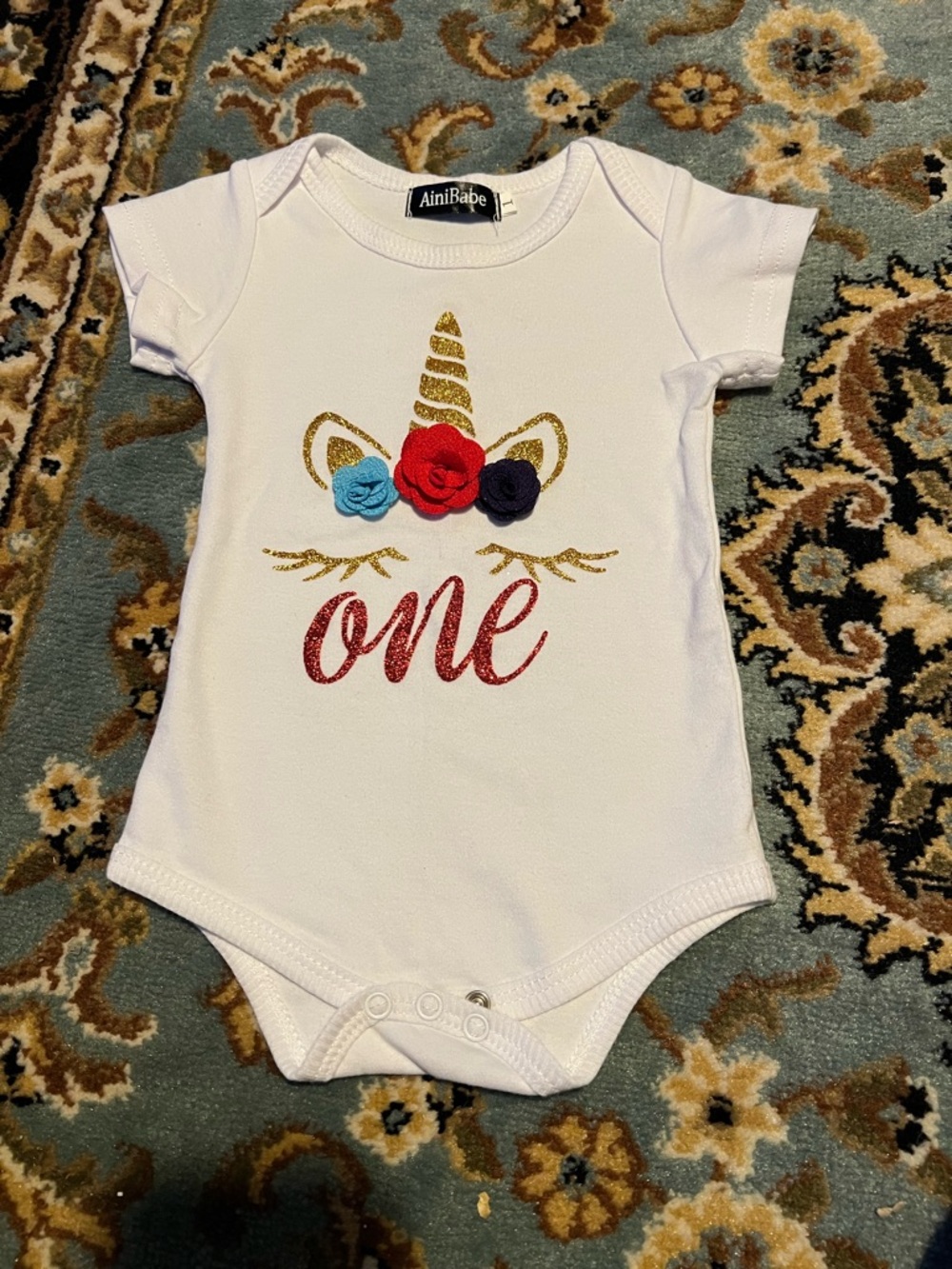 First Birthday Unicorn Onesie NWOT